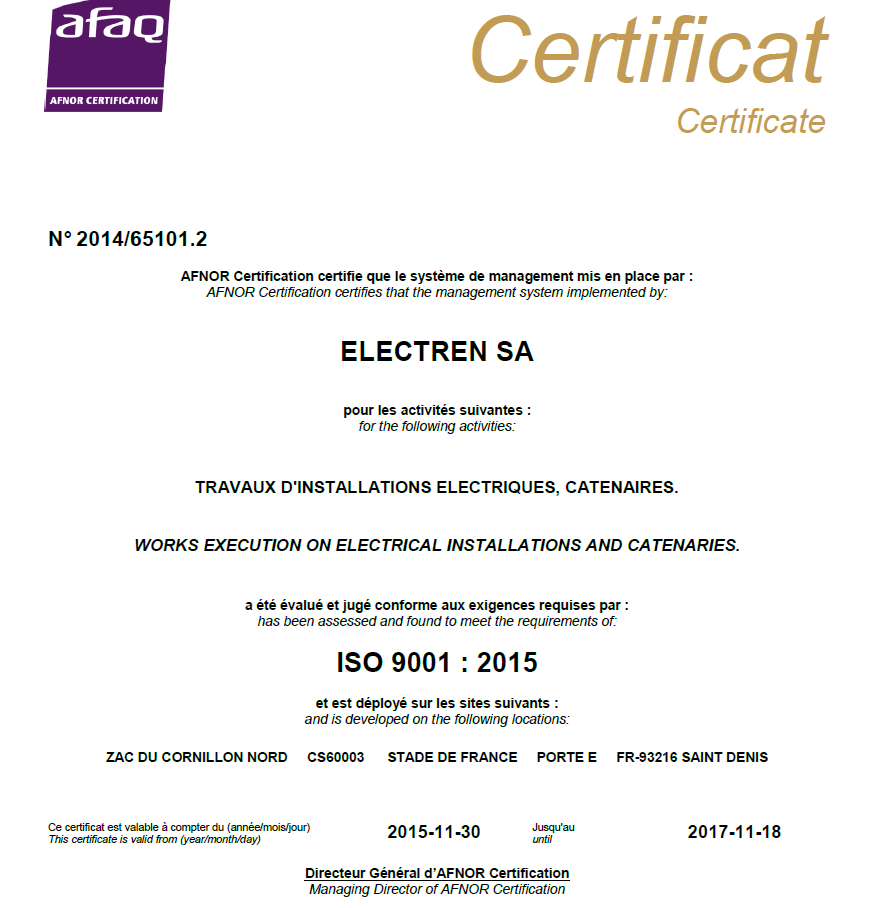 9001 Certificat AFNOR