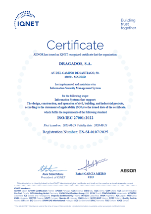 Dragados Achieves ISO 27001 Certification in Information Security